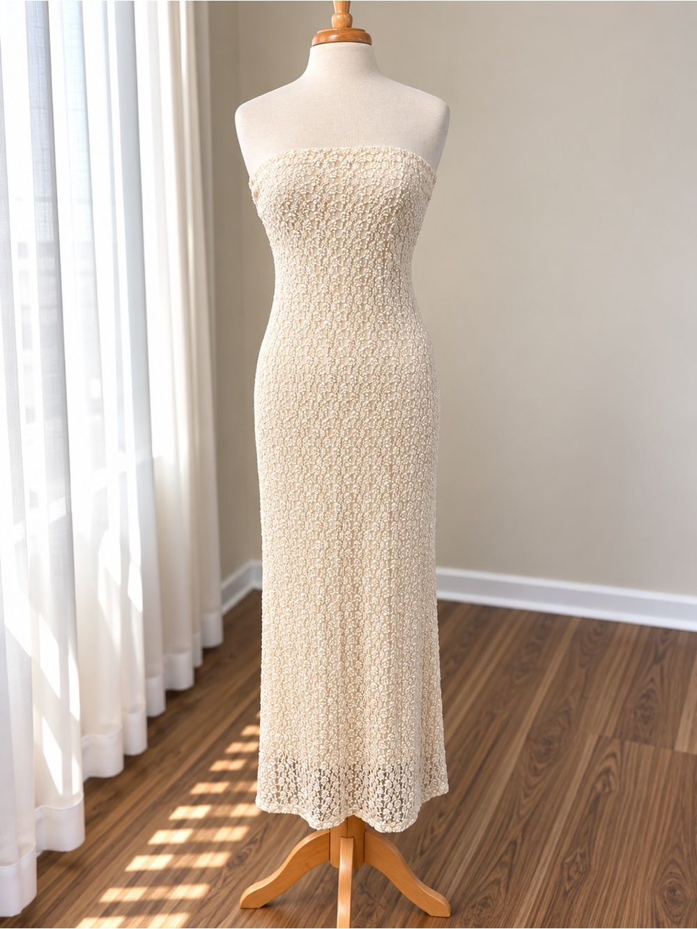 Altar’d State Cream Floral Strapless Maxi Dress